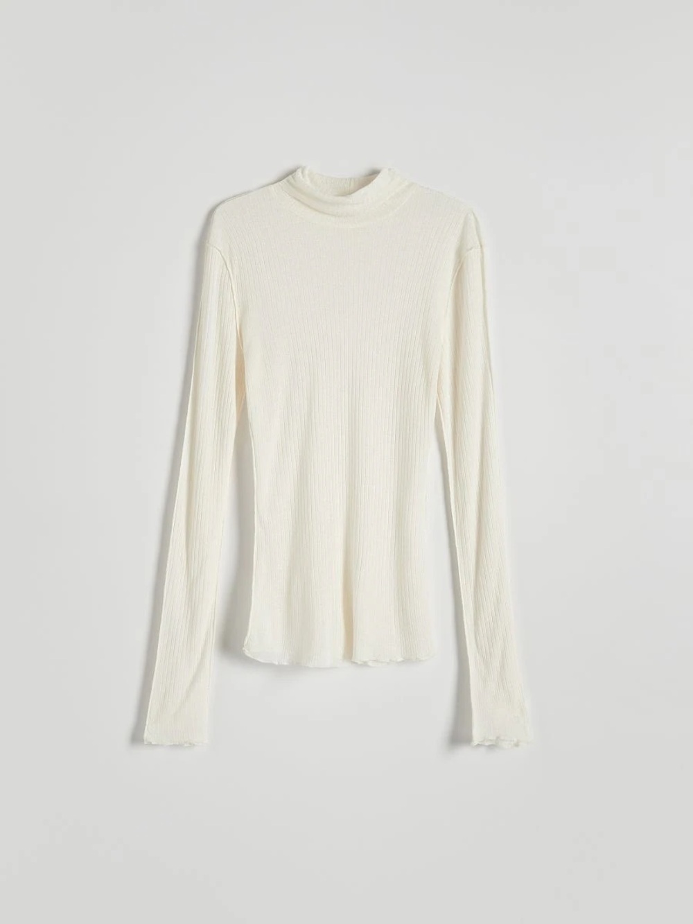 Revamped Cream Ribbed Long Sleeve Mock Neck Top